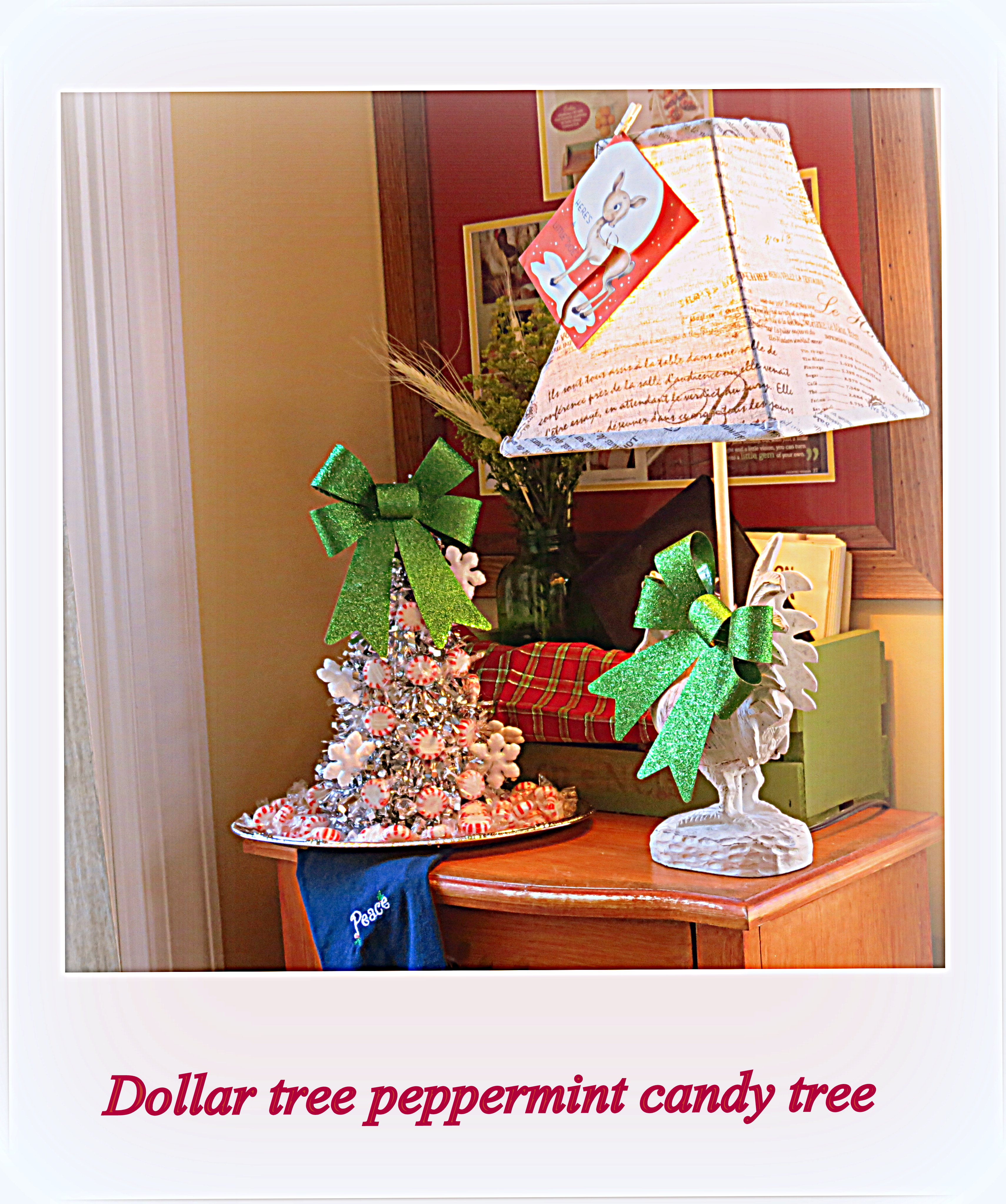 A sparkly Peppermint Christmas tree {Dollar tree Craft} Debbiedoos