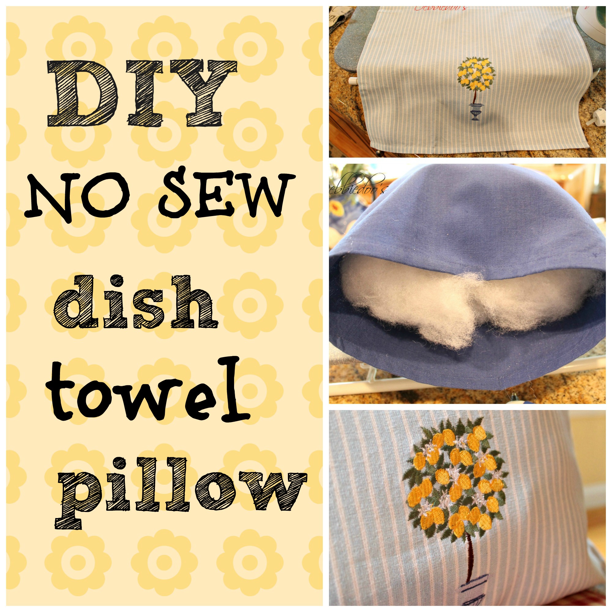 How to make a dish towel pillow for 2.00 Debbiedoos