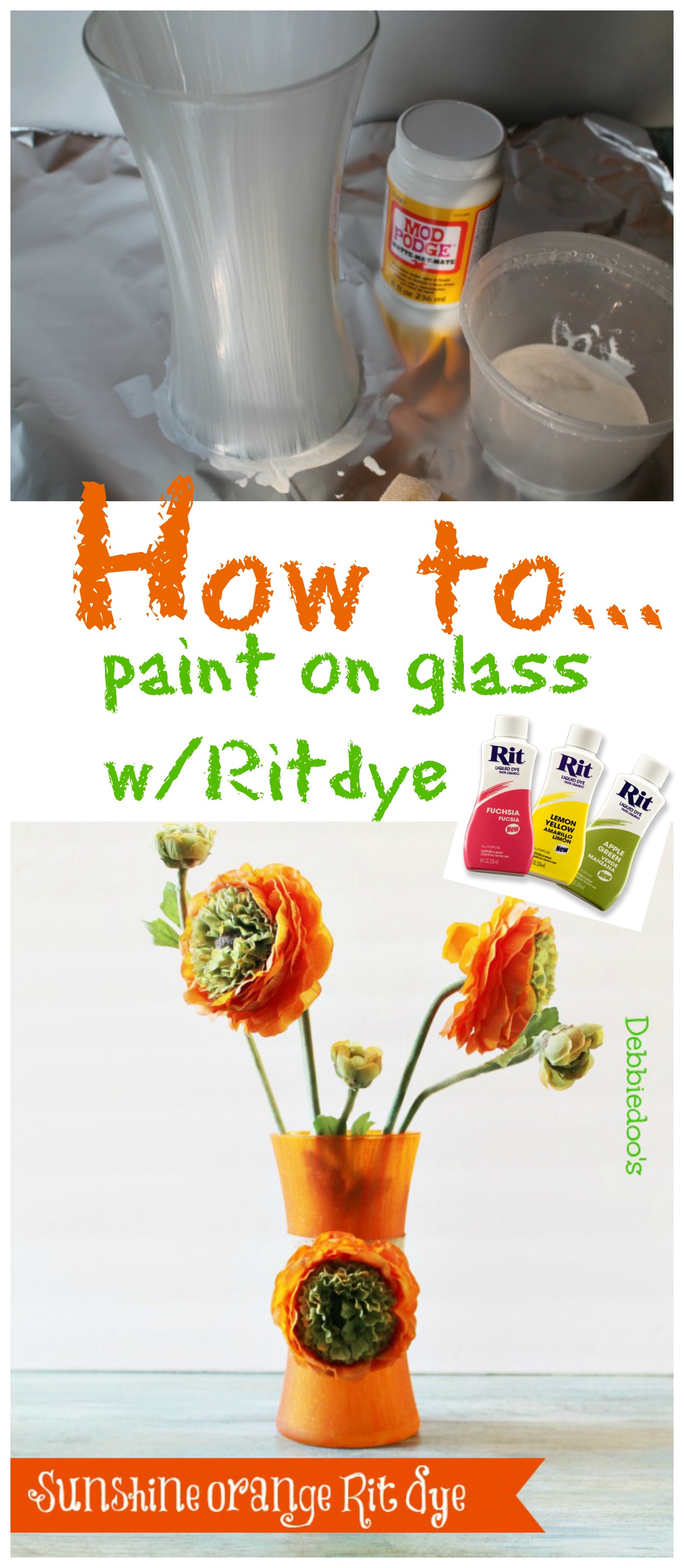 Painting a vase with sunshine orange Rit dye Debbiedoos