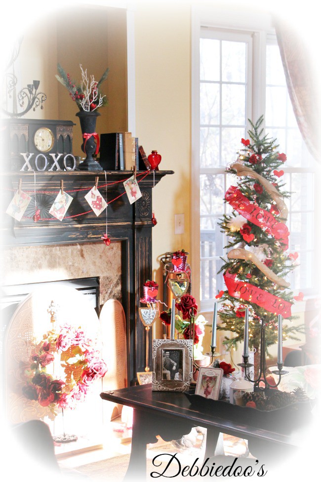 25 amazing dollar tree valentines decorations ideas Vintage whimsical Valentine mantel - Debbiedoos