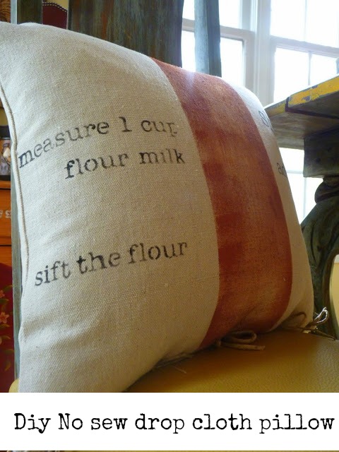 diy no sew drop cloth stenciled pillow...easy peasy!