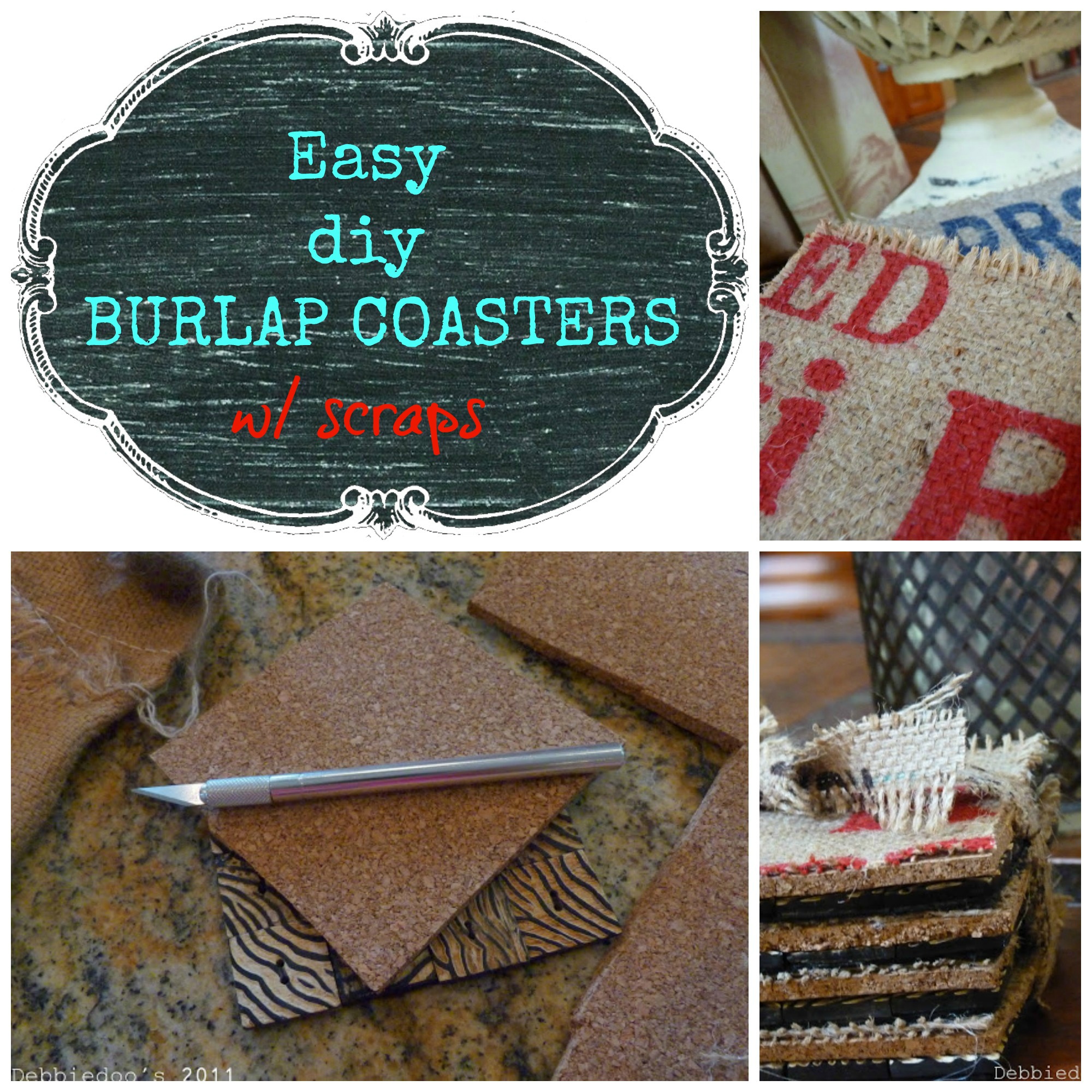 DIY burlap coasters, stools, lampshades and more! Debbiedoo's