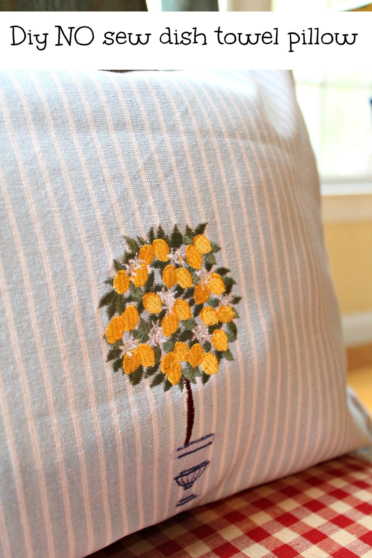diy dish towel no sew pillow with lemons