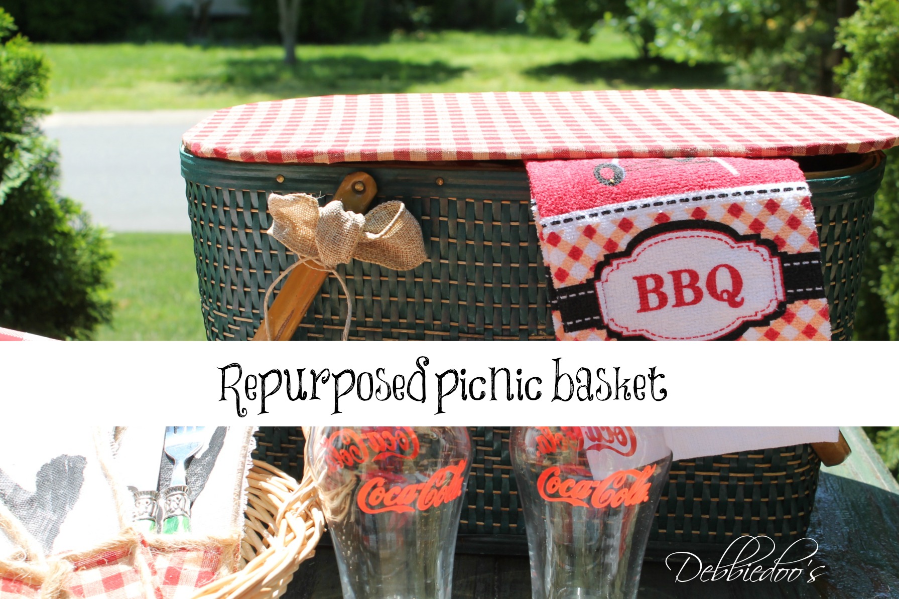 Repurposed vintage picnic basket Debbiedoos