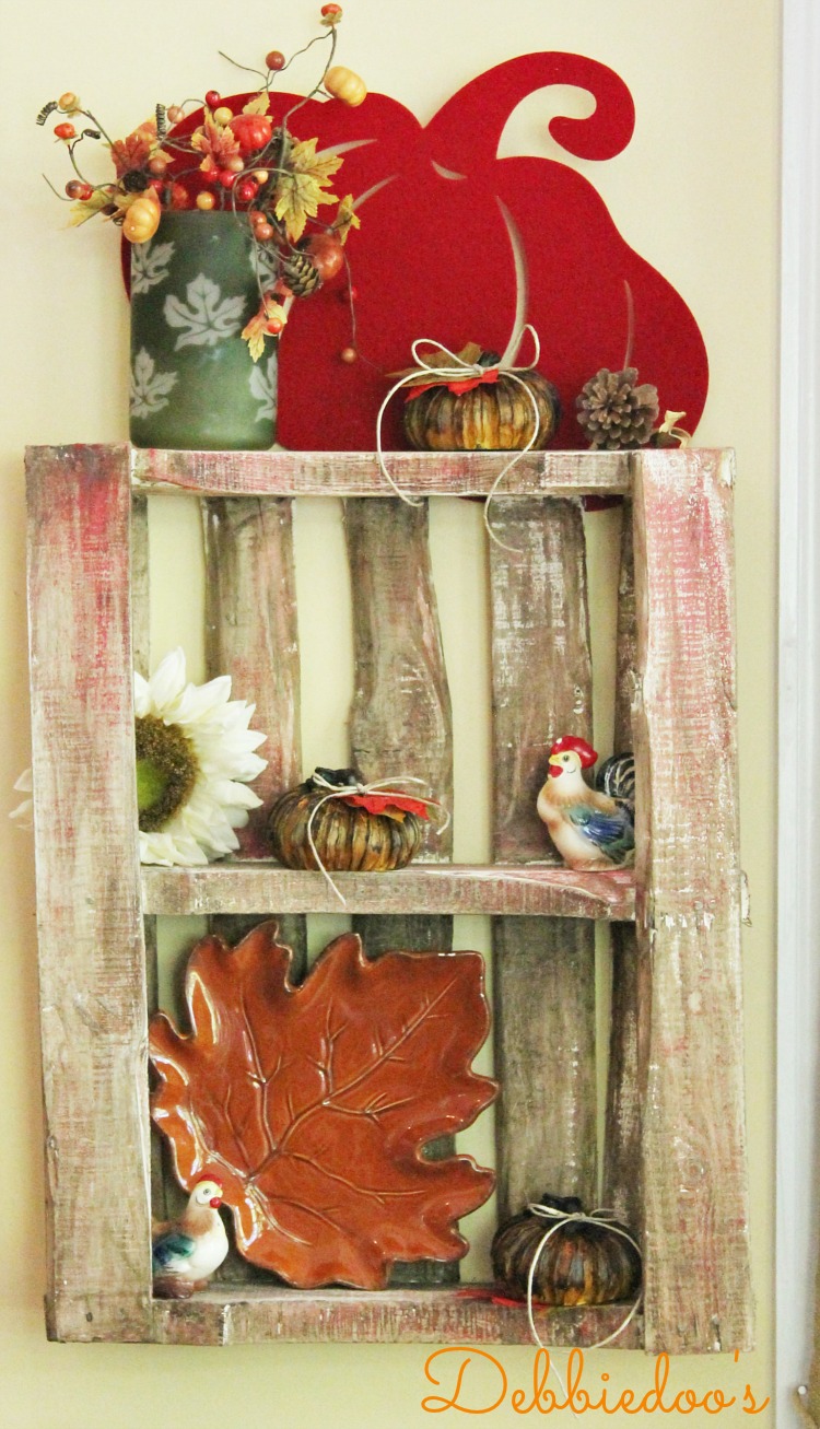 Pallet shelf decorated with Fall decor