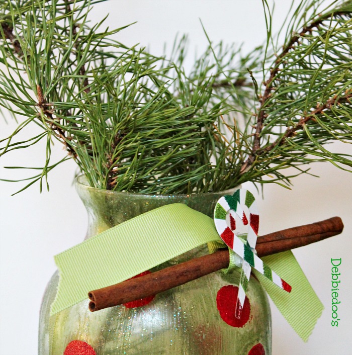 Christmas vase with Sparkle Mod Podge Debbiedoos