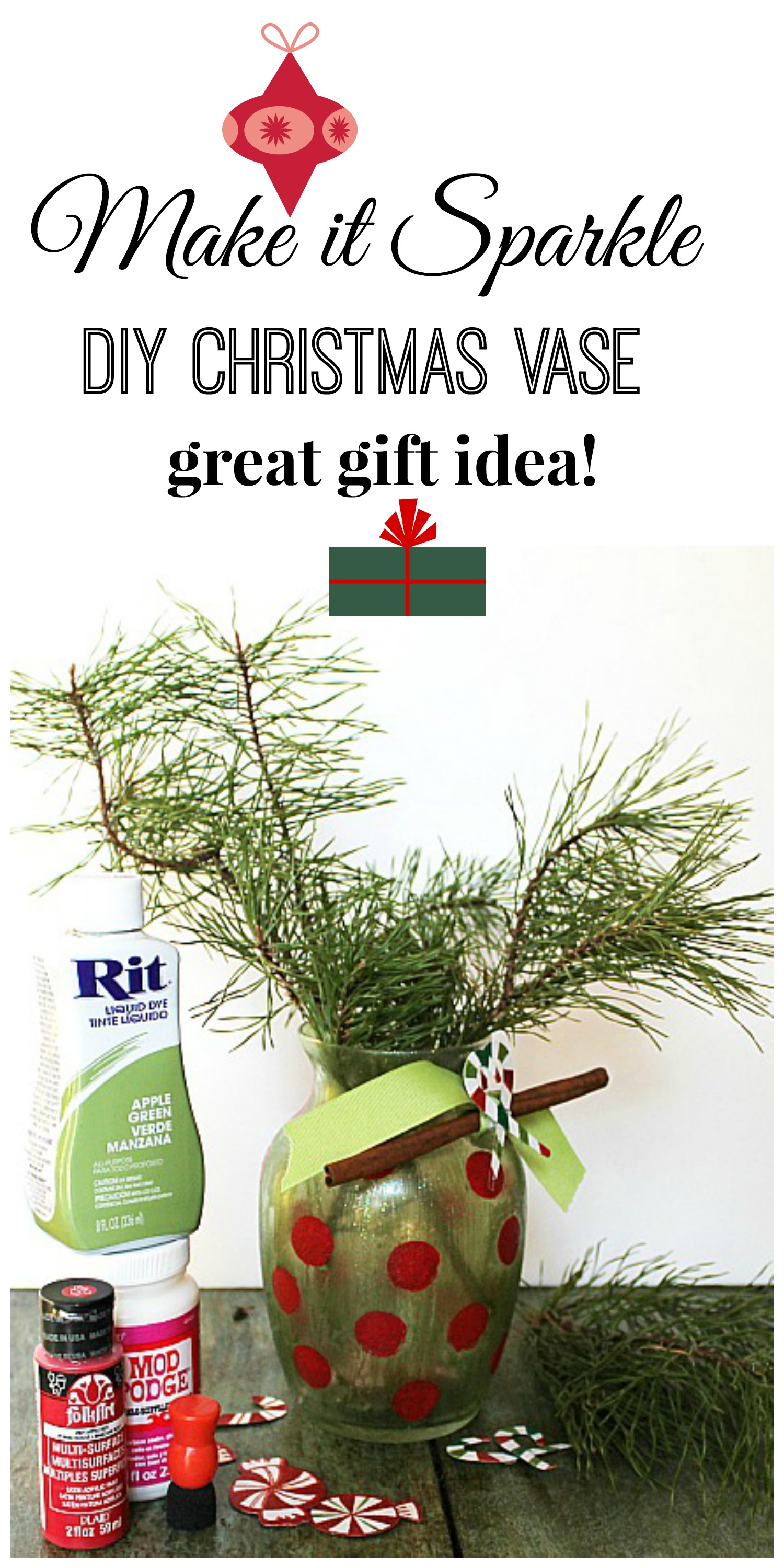 Christmas vase with Sparkle Mod Podge Debbiedoos
