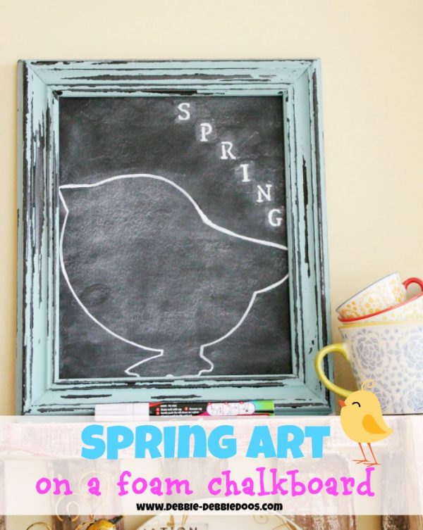 Spring art on a foam chalk board