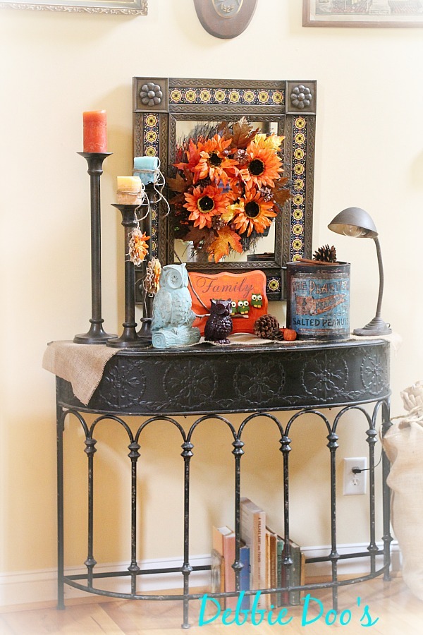 Creating a fall vignette on a side table