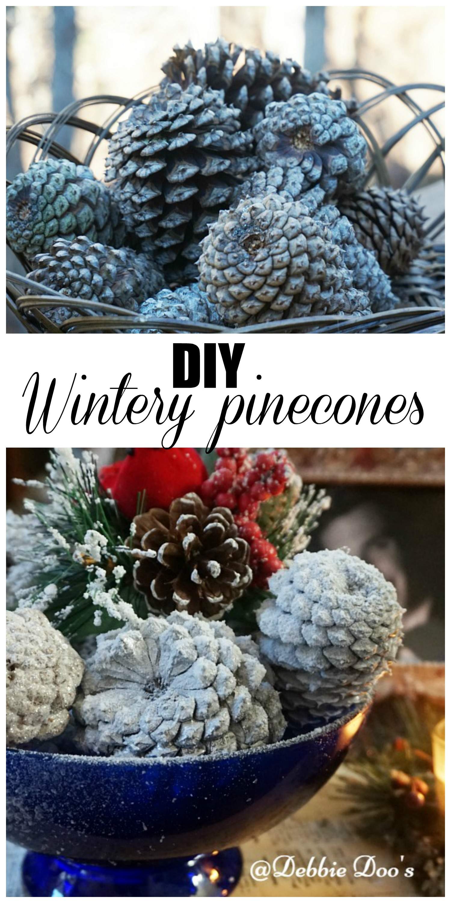 Winter snowy pine cone craft Debbiedoos