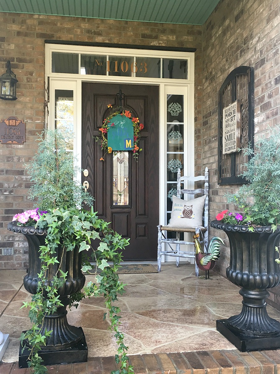 Colorful spring porch  with DIY decor  Debbiedoos