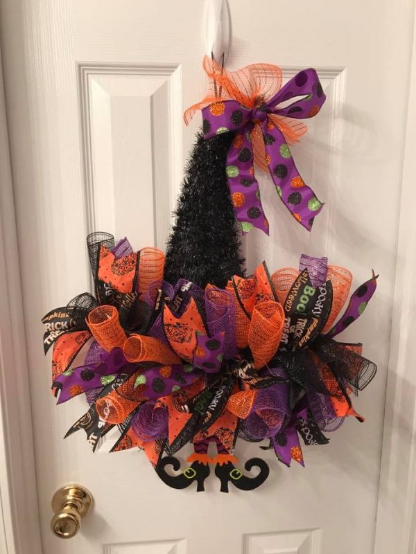 Dollar tree pumpkin and witches hat wreaths Debbiedoos