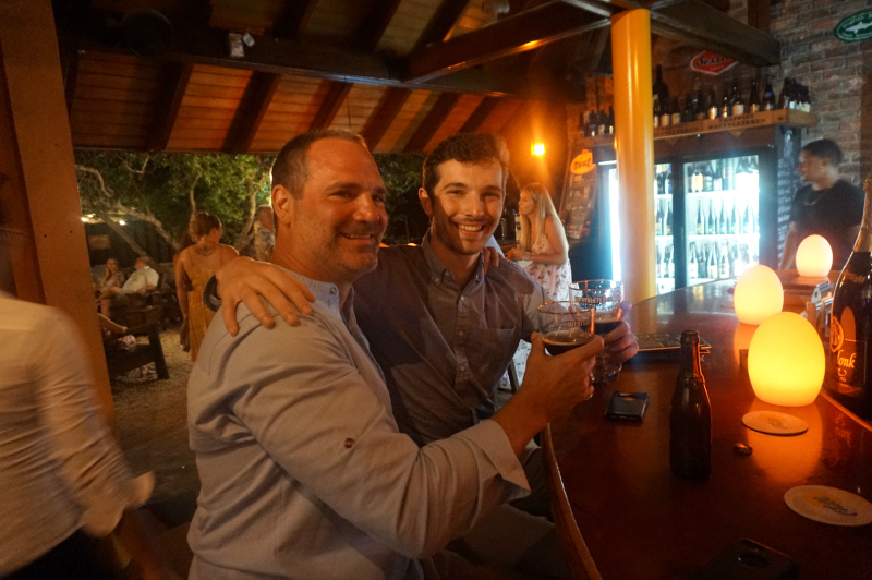 father and son enjoying the best beer in the world together.