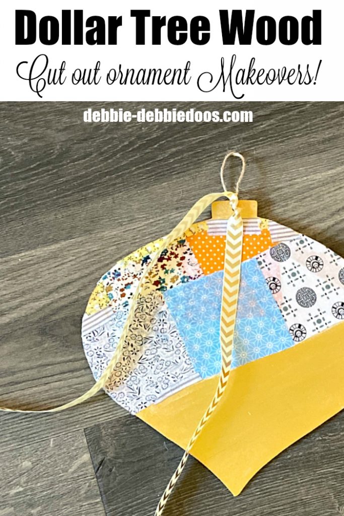 Dollar Tree Christmas wood cutout makeover with paint, mod podge and fabric