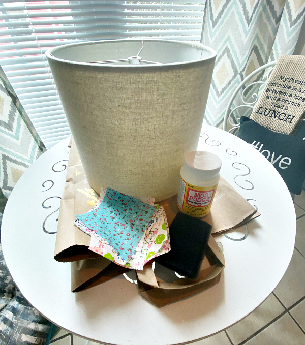Lampshade makeover with fabric and Mod Podge