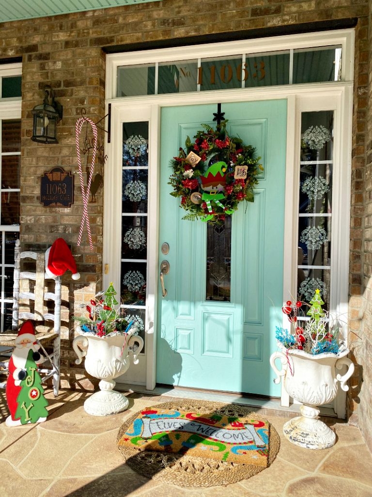 Colorful Christmas porch decorating