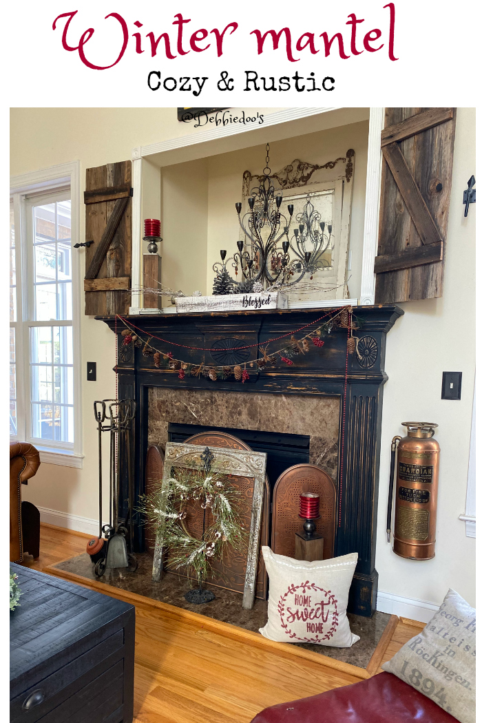 cozy rustic winter mantel decorating