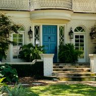 Periwinkle blue front door on Charleston home