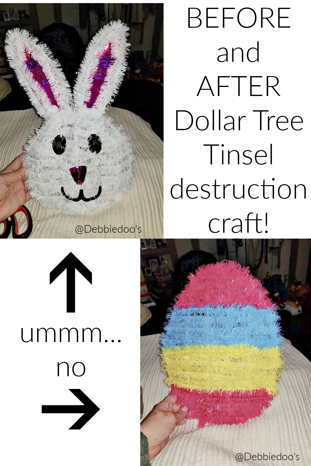 Dollar Tree Tinsel Bunny and Egg Makeover Debbiedoos