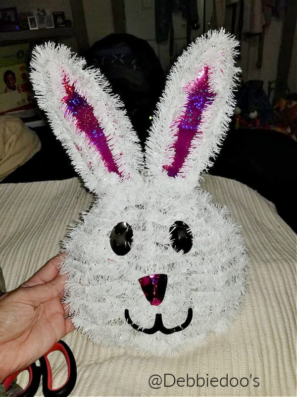 Dollar Tree Tinsel Bunny and Egg Makeover Debbiedoos